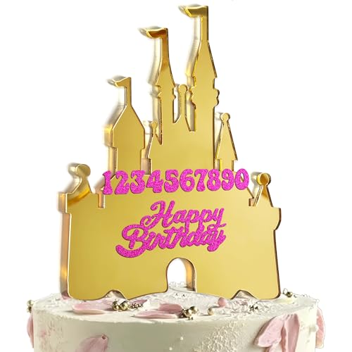 Gold Castle Cake Topper Set with Numbers 0-9 – Reusable Princess Birthday Decoration