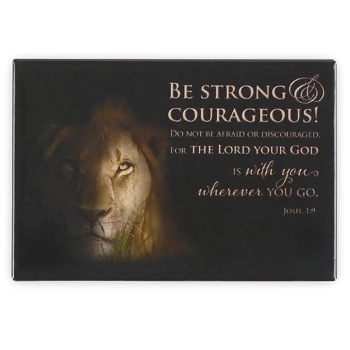 Inspirational Scripture Magnet - Strong & Courageous Lion Design