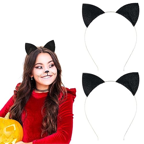 WLLHYF Glitter Cat Ears Headband 2 Pcs Black Sequins Hair Hoop