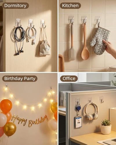 20 Pack Clear Adhesive Utility Hooks - Damage Free Hanging Strips