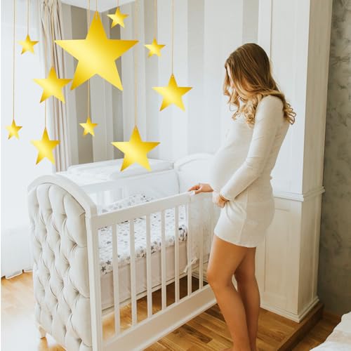 24Pcs Gold Hanging Star Decorations - Glitter Cardboard Cutouts with String
