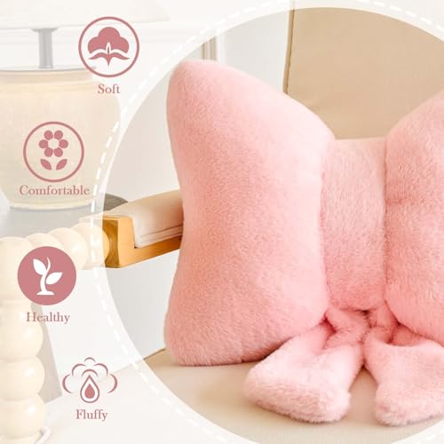 Pink Bowknot Throw Pillow - 12x9 Inch Aesthetic Bow Cushion for Bedroom