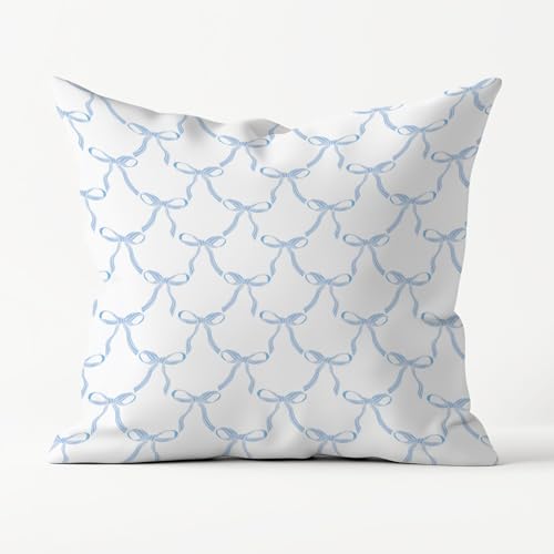 Blue Bow Flannel Throw Pillow Cover 18x18, Coquette Room Decor (Blue 1)