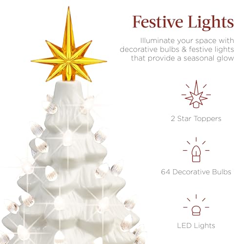 15in Ceramic Christmas Tree with Warm White Lights and Star Topper - Hand-Painted Holiday Decor