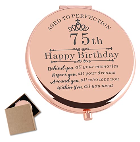 Cawnefil 75th Birthday Gifts for Women Rose Gold Compact Makeup Mirror - Variation 75th