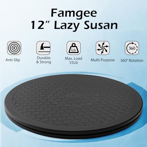 Famgee 12-Inch Lazy Susan Turntable with Anti-Slip Patterns, Heavy Duty Swivel