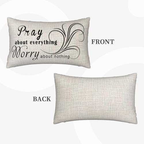 NIDITW Inspirational 12x20 Inch Cotton Linen Throw Pillow Cover - Pray About Everything