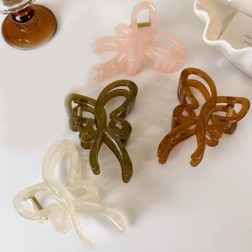 LERAO 4-Pack Large Bow Jelly Hair Claw Clips for Thick Hair