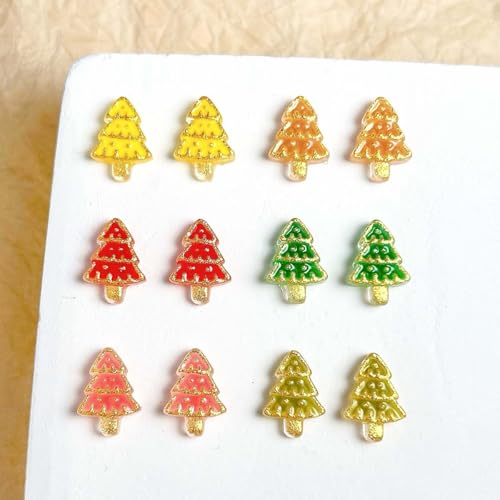 50Pcs 3D Christmas Nail Charms Gold Xmas Tree Crystals & Rhinestones