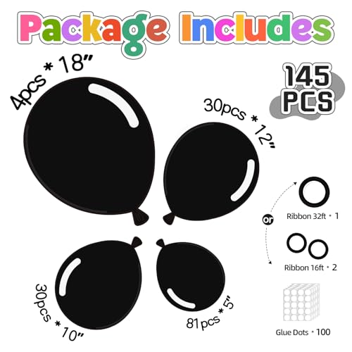 Yishebapa Balloon Arch Kit - 145pcs Black Balloons for Parties