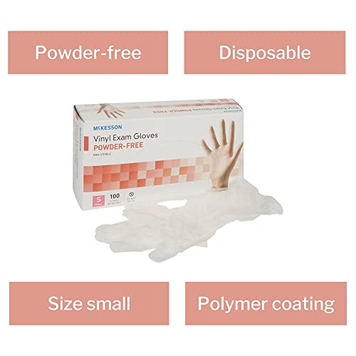 McKesson Vinyl Exam Gloves - Non-Sterile, Powder-Free, Small, 100 Count