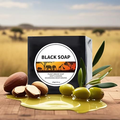AKARY African Black Soap Bar with Shea Butter for Deep Cleansing 100g