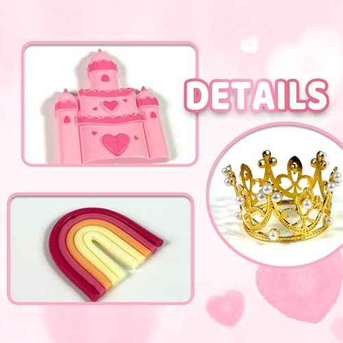 Princess Cake Topper Set with Castle Crown Rainbow for Princess Birthday Parties