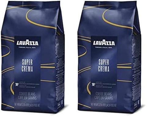 Lavazza Super Crema Whole Bean Coffee - Medium Espresso Roast, Arabica & Robusta Blend, 2.2 lb Bag (Pack of 2)