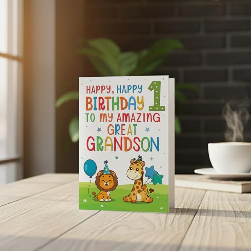 Great-Grandson's 1st Birthday Card - Premium A5 Jungle Theme