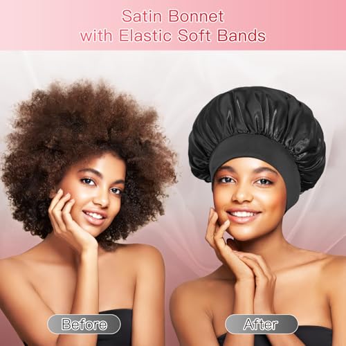 Q&J Fabric Co. Large Satin Sleep Bonnet for Curly Hair & Braids