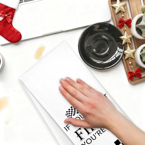 Race Car Kitchen Towels - Motivational Black & White Checkered Design, 16x24 Inch