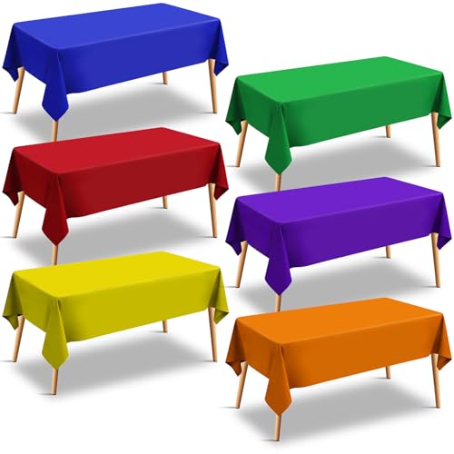 6-Pack Rainbow Disposable Plastic Tablecloths, 54x72 Inch Rectangle Covers
