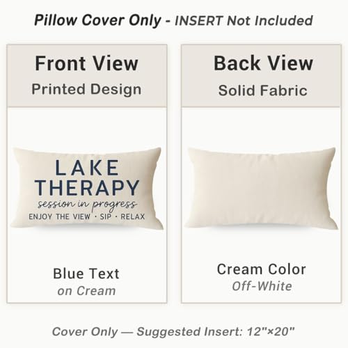 Lake Therapy Lumbar Throw Pillow Cover, 12x20 Inch Farmhouse Cream Decor