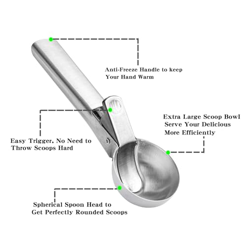 Large Stainless Steel Ice Cream Scoop with Trigger Handle - 1pc