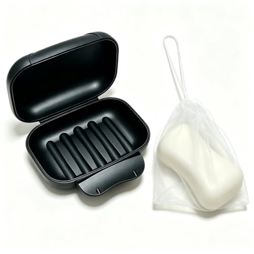 Portable Black Soap Holder Case - Travel Soap Saver for Bathroom & Kitchen