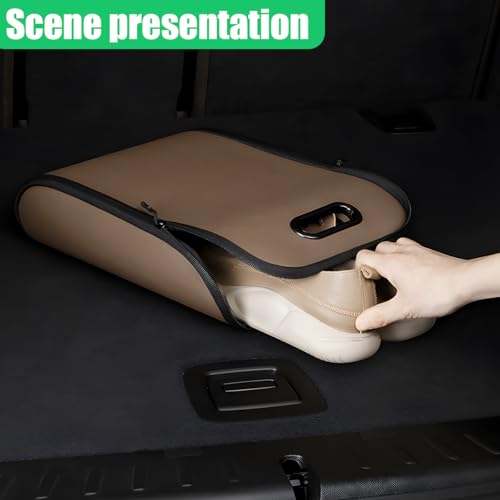 YoRise Brown Leather Car Shoe Organizer with Lid & Handle