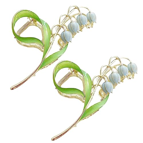 Lily of the Valley Metal Hair Claw Clips Set of 2 Floral Jaw Clamps