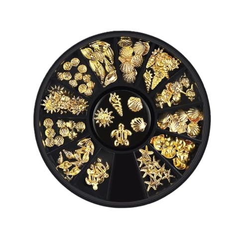Gold Ocean Nail Art Metal Studs 12-Style Summer Beach Charms
