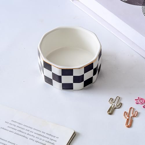 YOSCO Ceramic Checkered Paper Clip Holder - Black-01 Desk Organizer