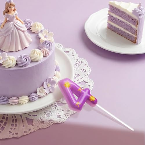 Candsun Number 4 Birthday Candle, Purple Sun Cake Decorating Supply