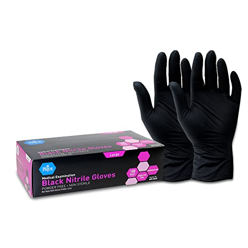 MED PRIDE Black Nitrile Medical Exam Gloves, Large, 100 Count, Latex-Free