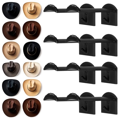 Dntorx Wall Hat Hooks - 8 Pack Cowboy Hat Rack Holders, Black