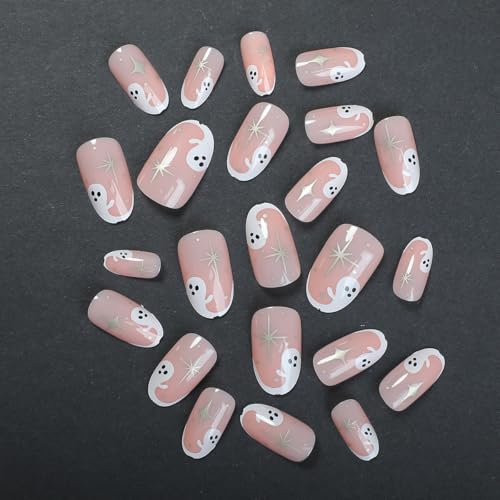 Halloween Press on Nails Short Almond Fake Acrylic Nail Kit with Glue