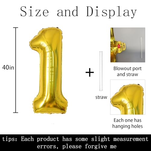 Keyali 40-Inch Giant Gold Number 1 Foil Balloon for Birthday Party Decor