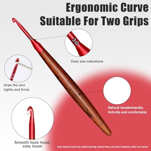 Giwrmu 3mm Ergonomic Crochet Hook with Wooden Handle - Smooth & Durable