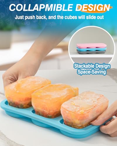 Collapsible Silicone Freezer Tray with Lid - 2 Pack, Blue