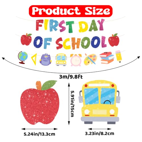 Glitter First Day of School Banner with Rope - 118 Inches, Ready to Hang