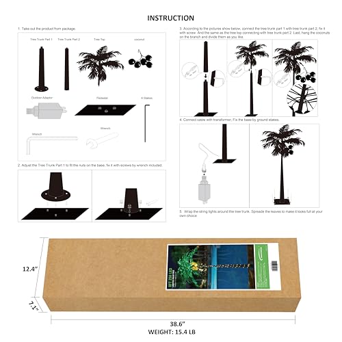 8FT Artificial Lighted Palm Tree with 256 LEDs Green & Warm White - Outdoor Decor