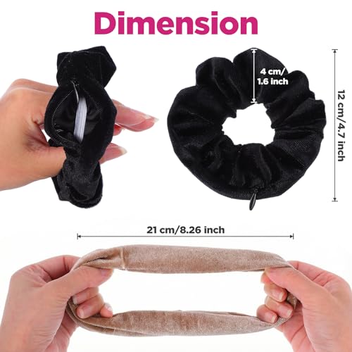 Dopenspi 4PCS Velvet Pocket Scrunchies with Hidden Storage Zipper