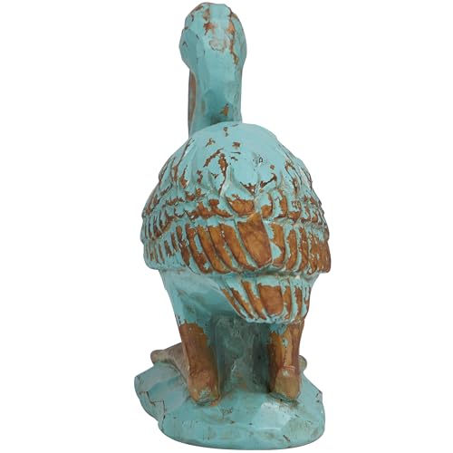 Deco 79 Polystone Bird Decorative Sculpture Distressed Home Decor Statue with Brown Wood Inspired Accents, Accent Figurine 3" x 11" x 7", Teal