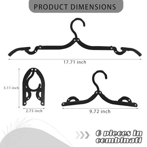 6PCS Black Portable Folding Clothes Hangers for Travel