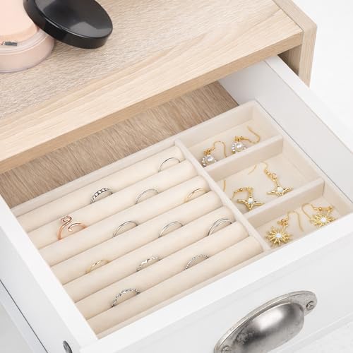 Velvet Jewelry Drawer Organizer Insert - Stackable Storage Tray (Beige)
