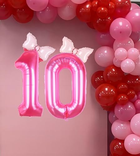 40-inch Pink Number 10 Balloon Set with Bow - Girls 10th Birthday Decor