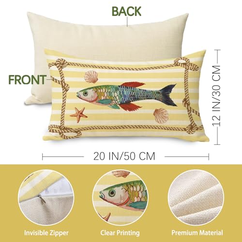 Coastal Fish Decorative Throw Pillow Cover 12x20 - Pack of 1