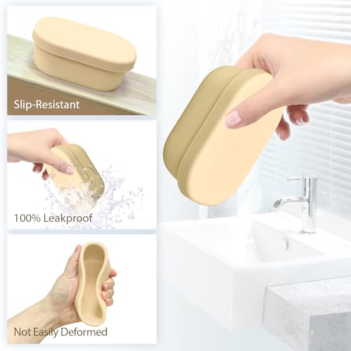 Silicone Travel Soap Case - Leakproof Soap Holder in Sand Color