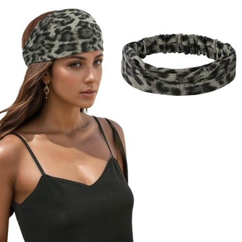 Dancepanda Leopard Print Elastic Headband for Women Soft Non-Slip Hair Band