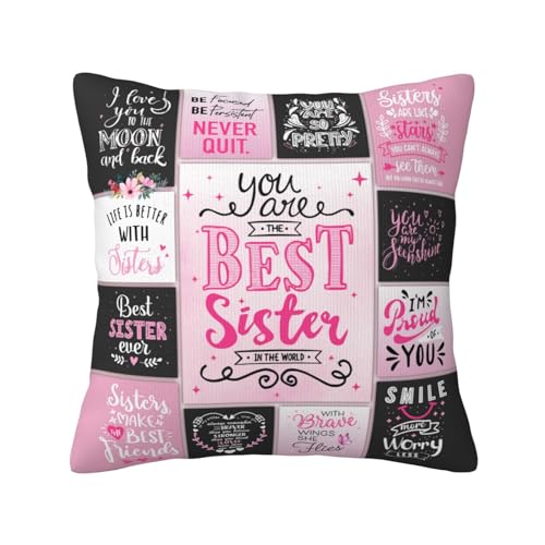 Best Sister Ever Throw Pillow Cover - 18x18 Inch Pink