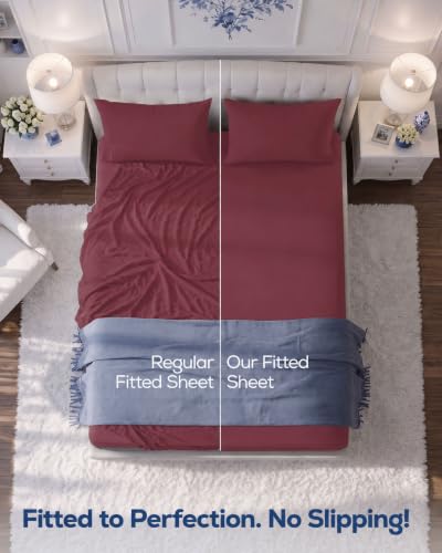 Utopia Bedding Pack of 2 Burgundy Twin XL Fitted Sheets – Deep Pocket, Microfiber, All-Around Elastic