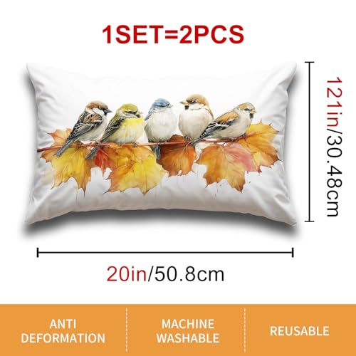 HOMETITUTE Decorative Satin Pillow Covers Set of 2 - 12x20 Inch Watercolor Bird Art