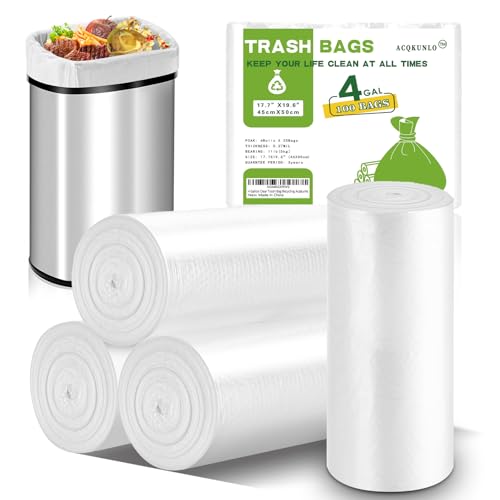 ACQKUNLO 4 Gallon Clear Trash Bags - 100 Count Small Garbage Liners